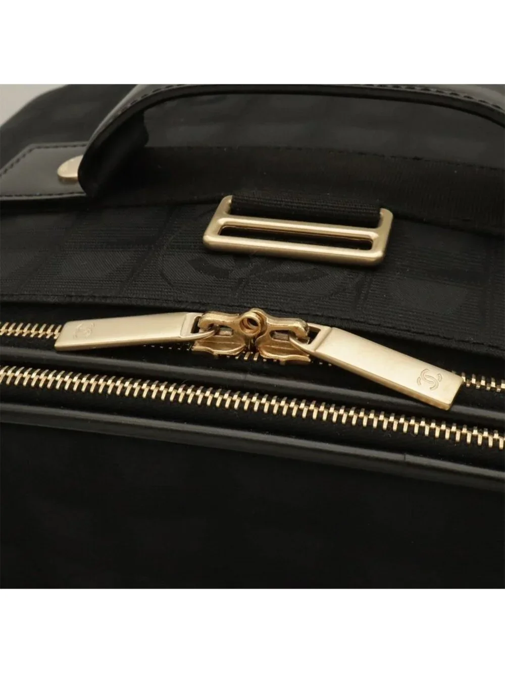 Chanel New Travel Line Bag Suitcase Carry Case Nylon Jacquard Black Gold